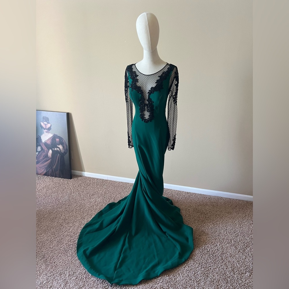 New beautiful evening dress,long dress with open back, crystals,lace,long sleeve